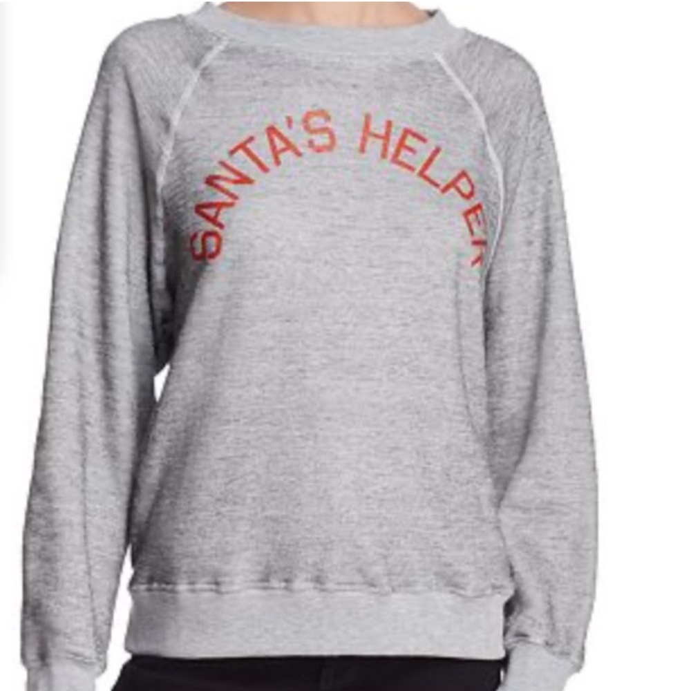 Wildfox Gray Crewneck Sweater with Ribbed Neckline